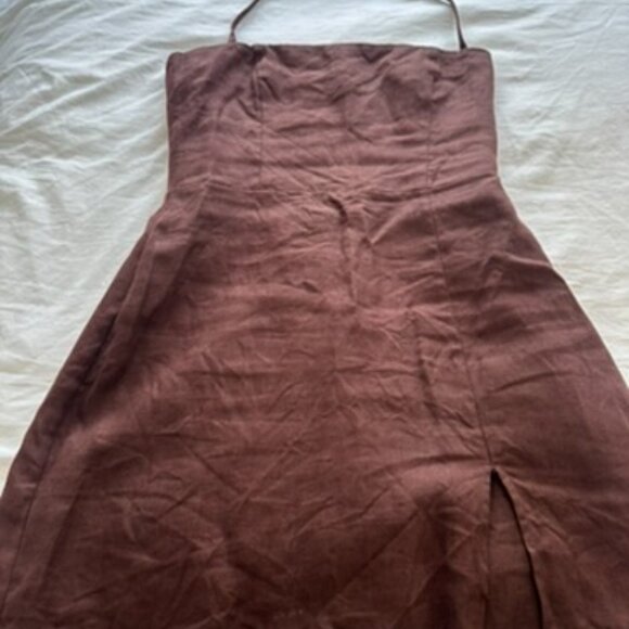 Reformation Linda Linen Dress Size 6 Brown - Picture 5 of 8